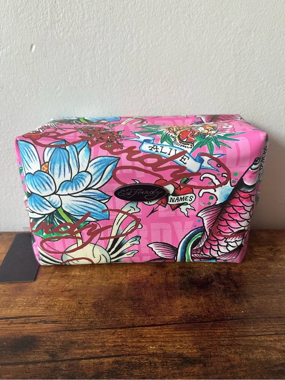 Ed Hardy Pink Floral, Tiger & Koi Print Makeup Cosmetic Toiletry Bag New W/ Tag